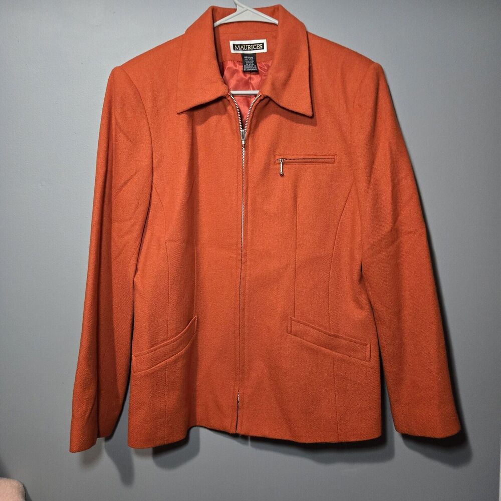 Vintage‎ Maurices 100% Wool Full Zip Coat Womens Orange